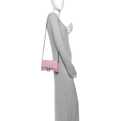 Balenciaga Shiny Calfskin Crocodile Embossed Hourglass Chain Bag Powder Pink 2 of 10