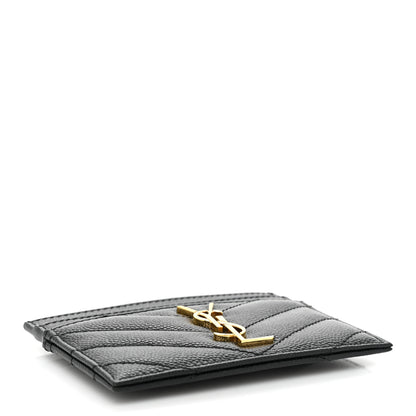 Saint Laurent Grain De Poudre Matelasse Chevron Monogram Credit Card Case Black 4 of 9