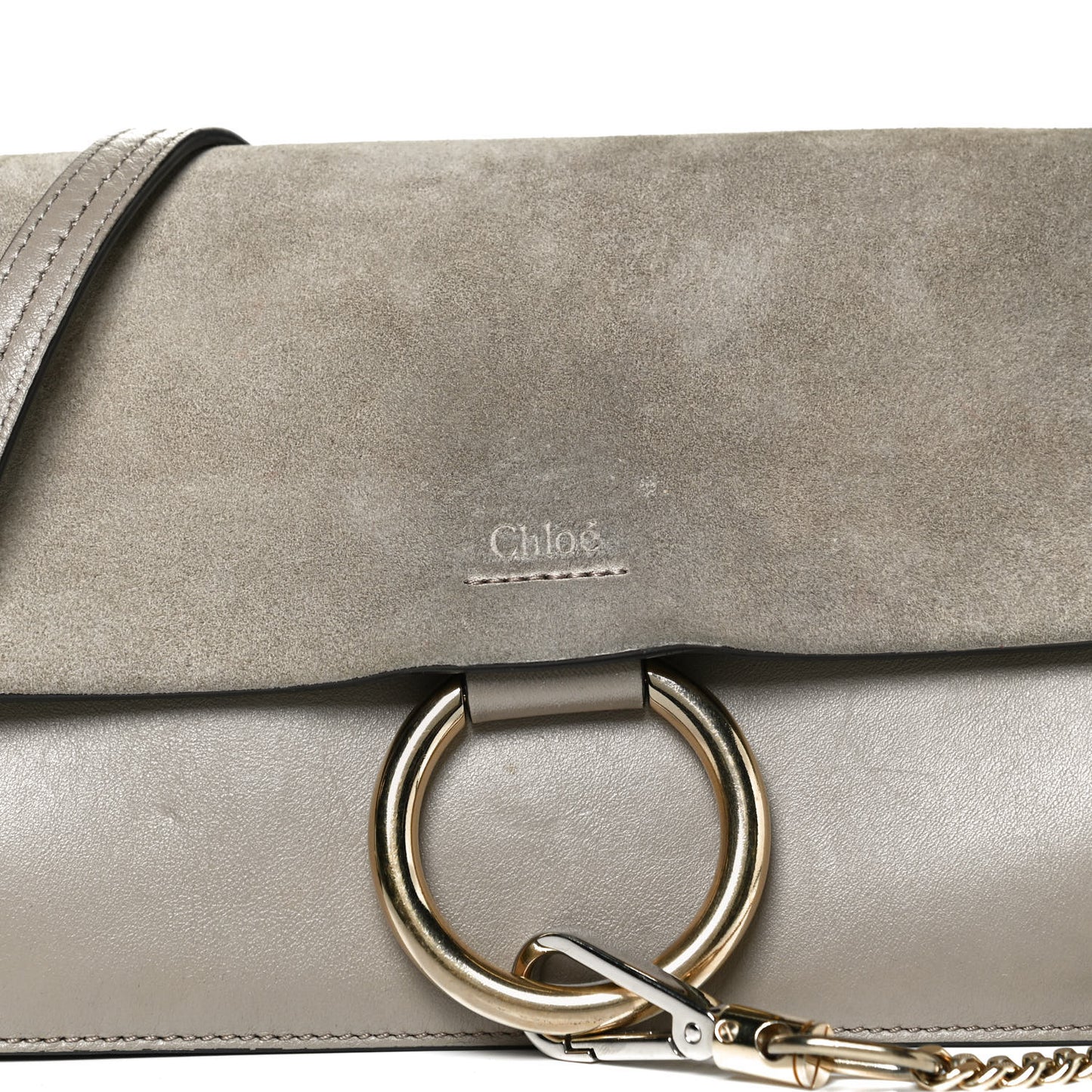 Suede Calfskin Small Faye Shoulder Bag Motty Grey