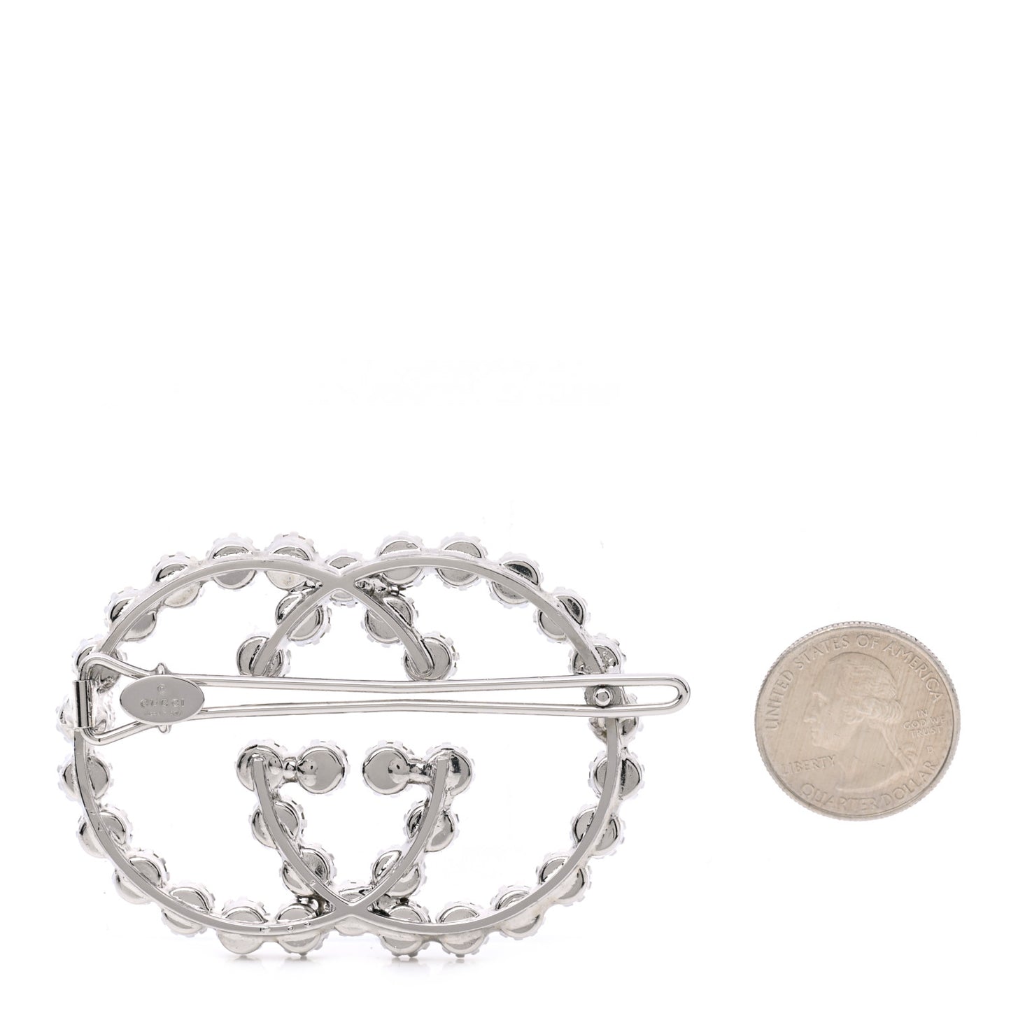 Crystal Interlocking G Hair Clip Silver