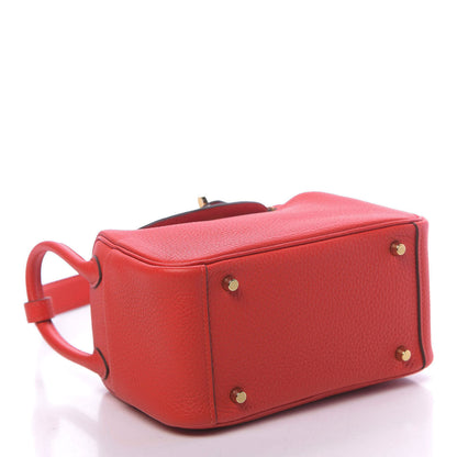 Hermes Taurillon Clemence Mini Lindy 20 Rouge De Coeur 4 of 11