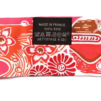 Hermes Silk Bingata Twilly Fuchsia Corail Brun 3 of 4