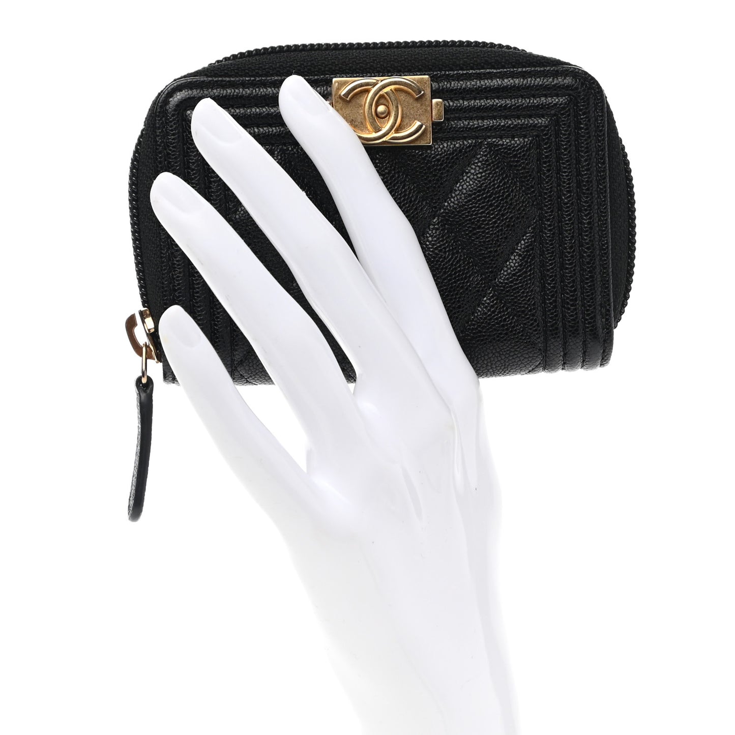 Caviar Quilted Boy Zip Around Coin Purse Wallet Black