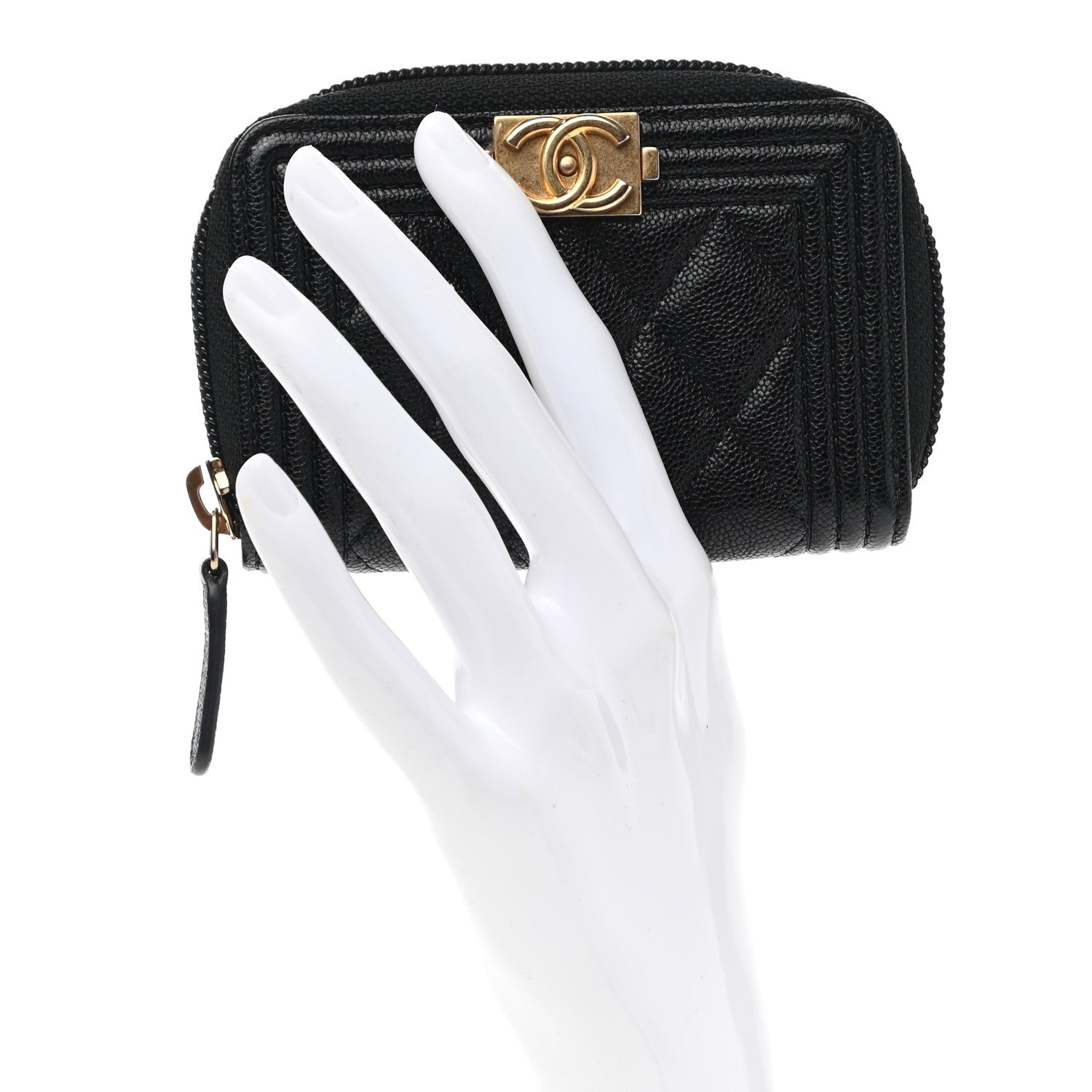 Chanel Caviar Quilted Boy Zip Around Coin Purse Wallet Black 2 of 8