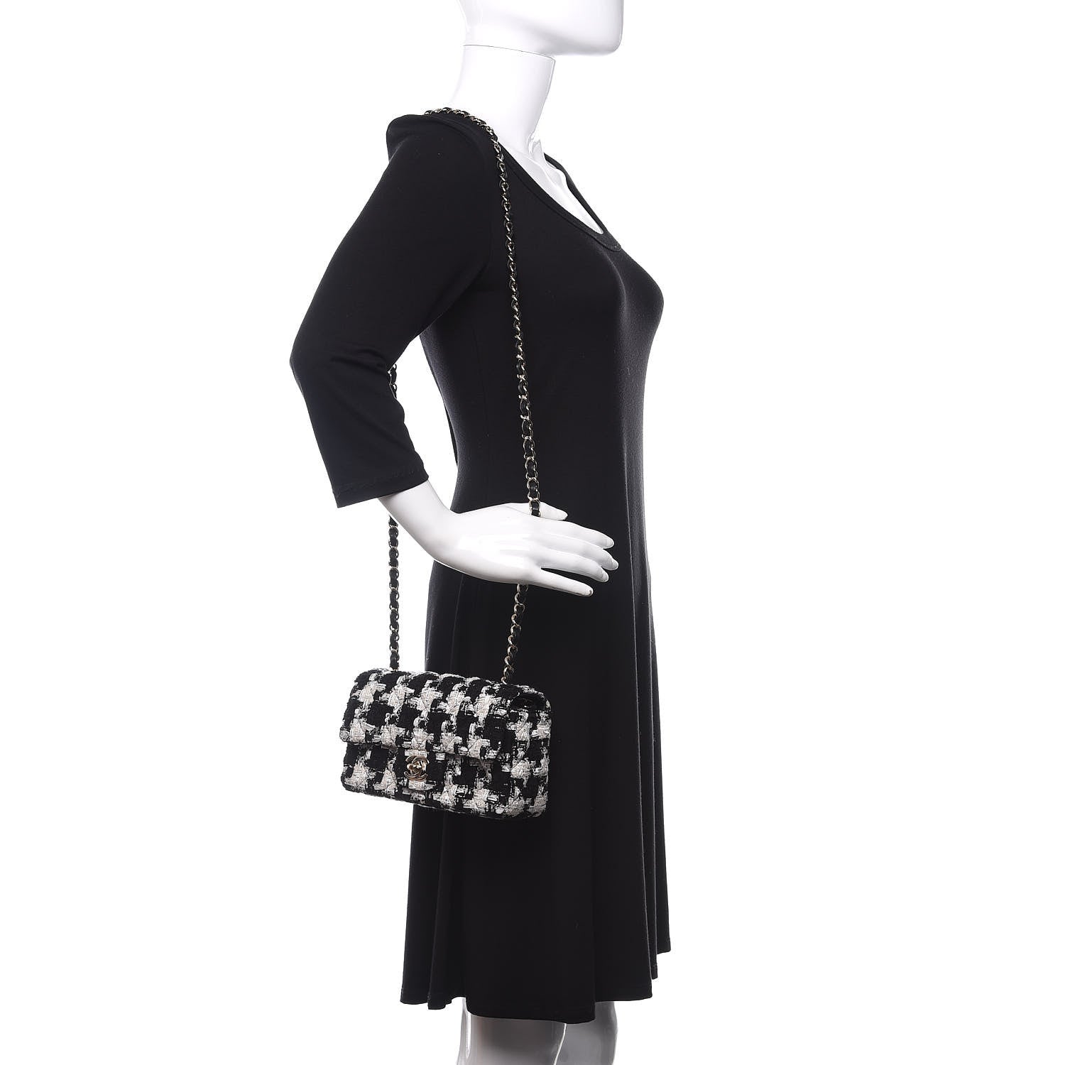 Chanel Tweed Quilted Mini Rectangular Flap Black Ecru White 2 of 11