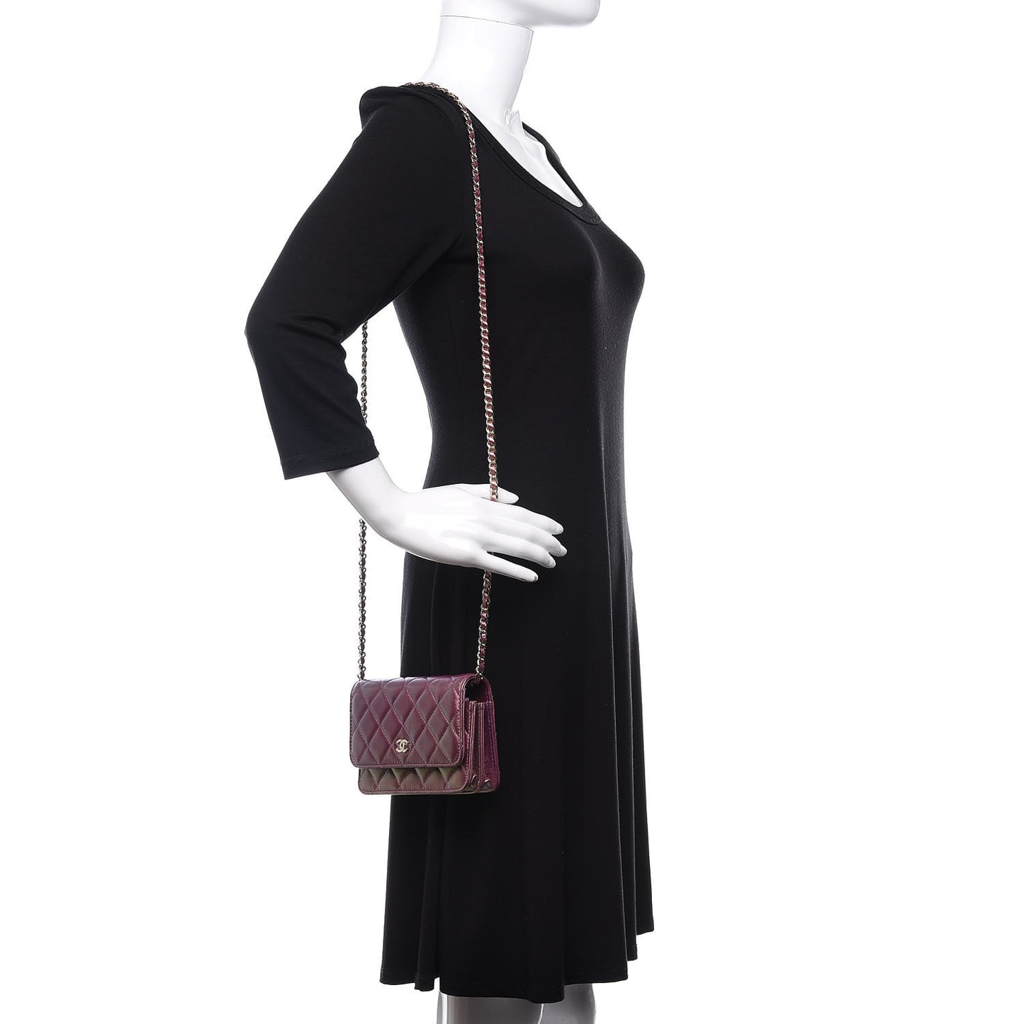 Iridescent Lambskin Quilted Mini Wallet On Chain WOC Purple