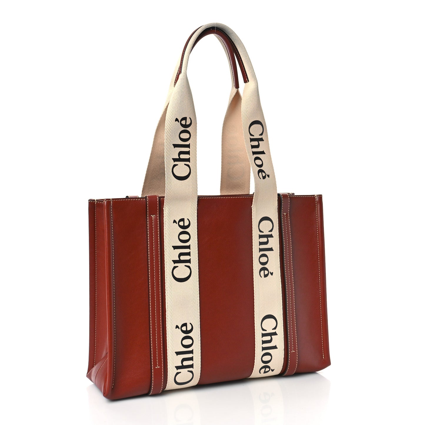 Calfskin Medium Woody Ribbon Tote Sepia Brown
