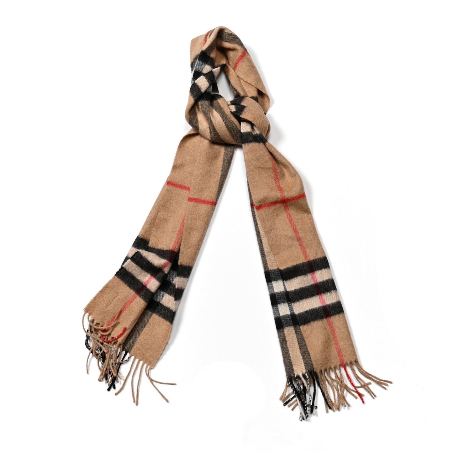 Cashmere Giant Check Fringe Scarf Archive Beige