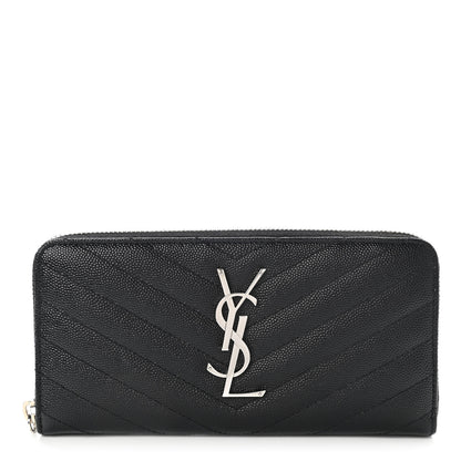 Saint Laurent Grain De Poudre Matelasse Chevron Monogram Zip Around Wallet Black 1 of 10