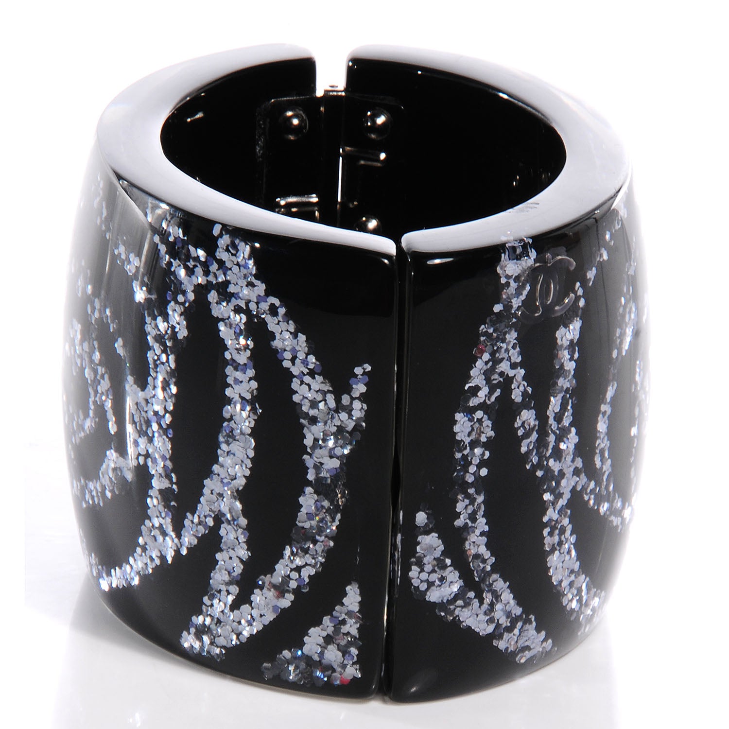 Chanel Resin Glitter CC Camellia Cuff Black 2 of 5