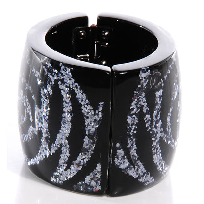 Chanel Resin Glitter CC Camellia Cuff Black 2 of 5