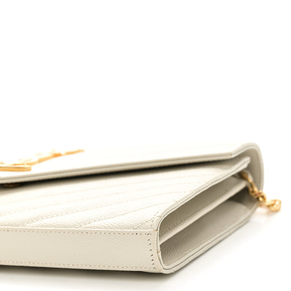 Saint Laurent Grain De Poudre Matelasse Chevron Monogram Chain Wallet Crema Soft 9 of 10