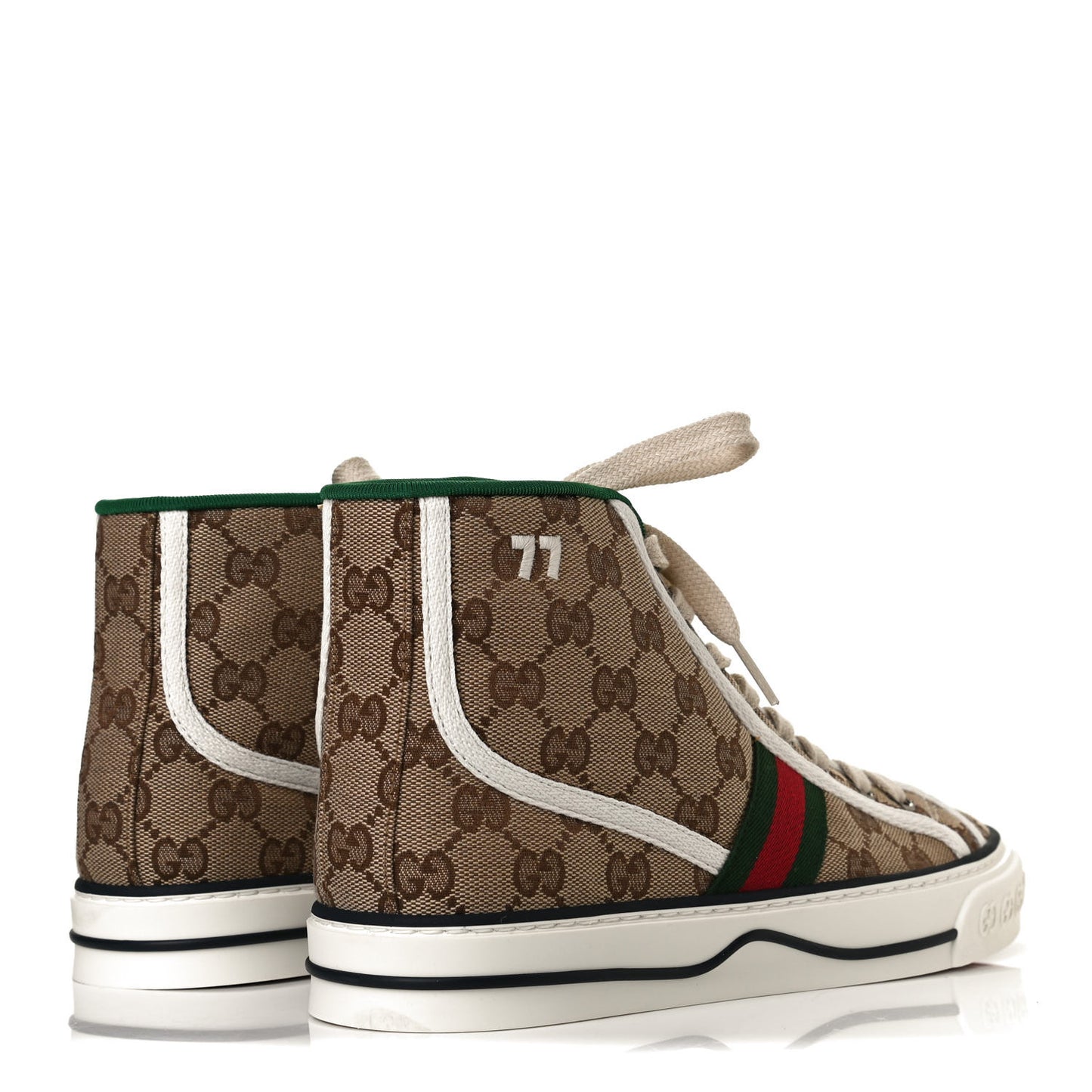GG Monogram Web Womens 1977 Tennis High Top Sneakers 39.5 Beige Ebony Mystic White