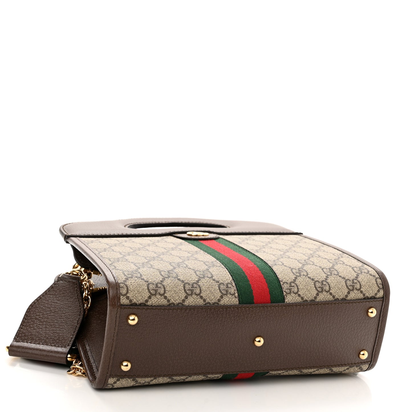 GG Supreme Monogram Textured Dollar Calfskin Web Small Ophidia Slip Handle Tote Beige Ebony New Acero
