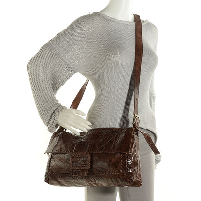 Fendi Glazed Calfskin Maxi Whipstitch Baguette Marrone 2 of 7