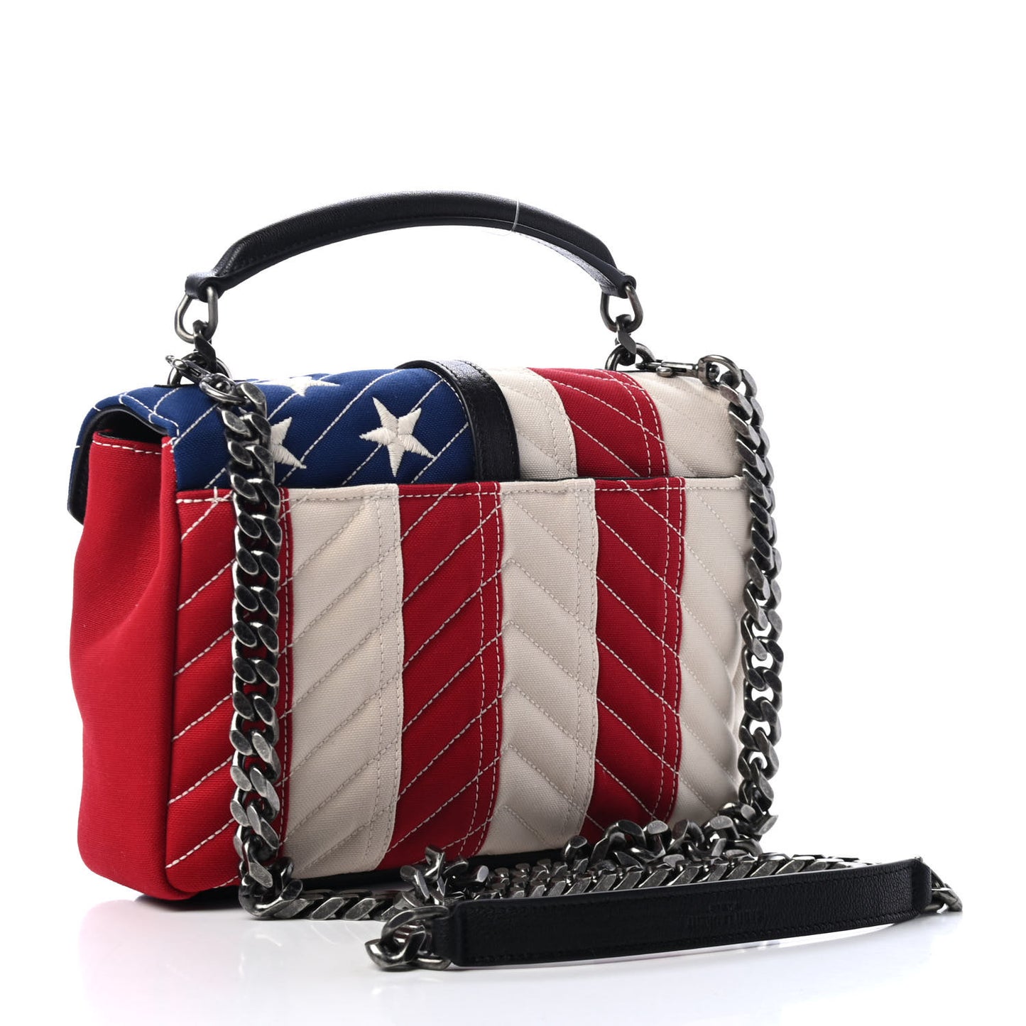 Canvas Matelasse Chevron American Flag Monogram Medium College Bag Red Blue