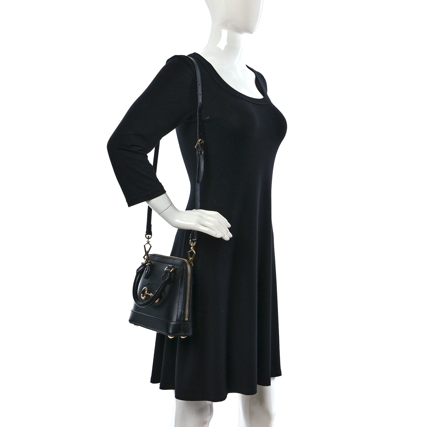 Boarded Plutone Calfskin Mini Horsebit 1955 Top Handle Bag Black