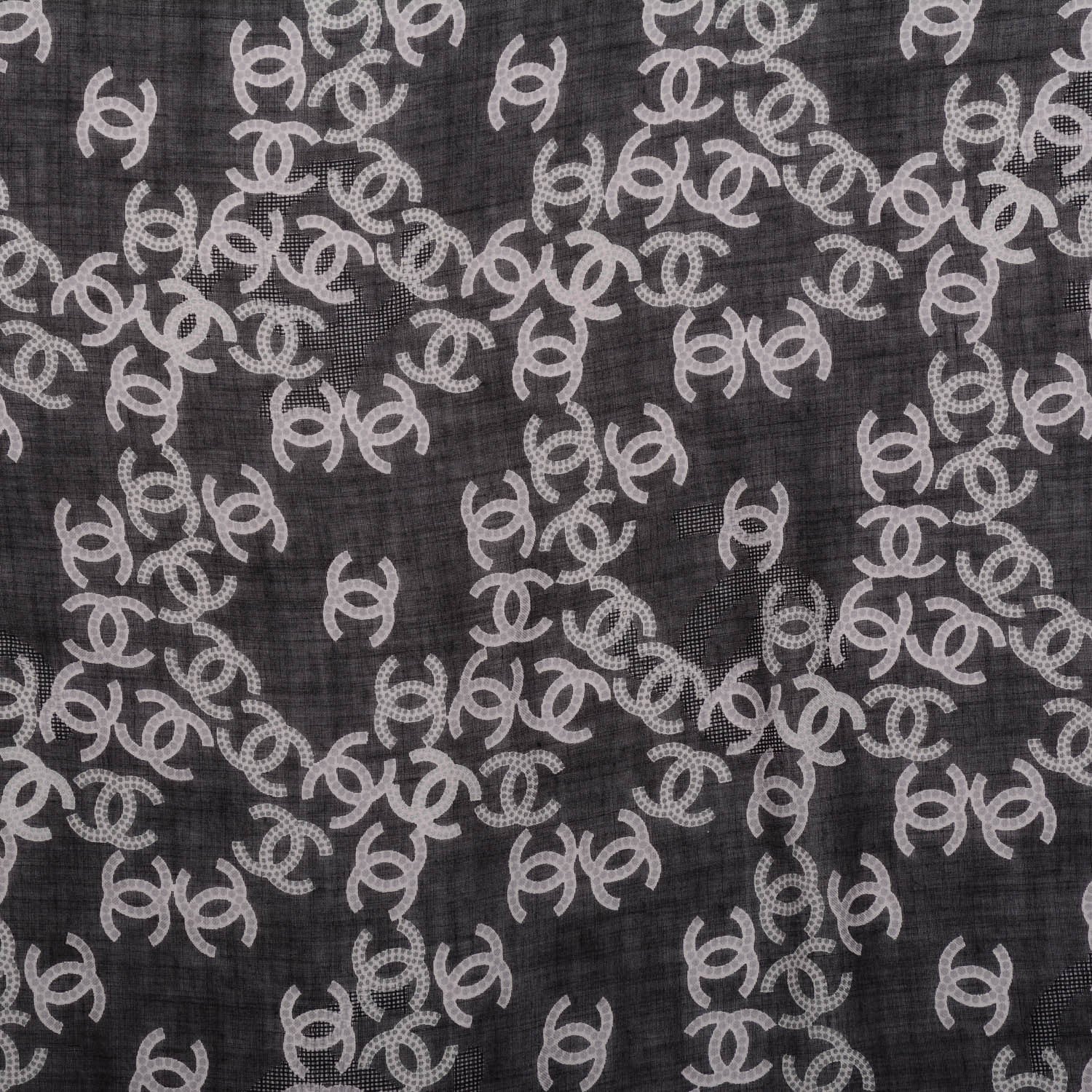 Chanel Cashmere Silk CC Logo Scarf Black White 1 of 5