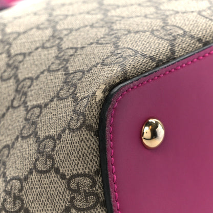 Gucci GG Supreme Monogram Linea A Foldover Tote Beige Hibiscus Red New Rosette 12 of 13