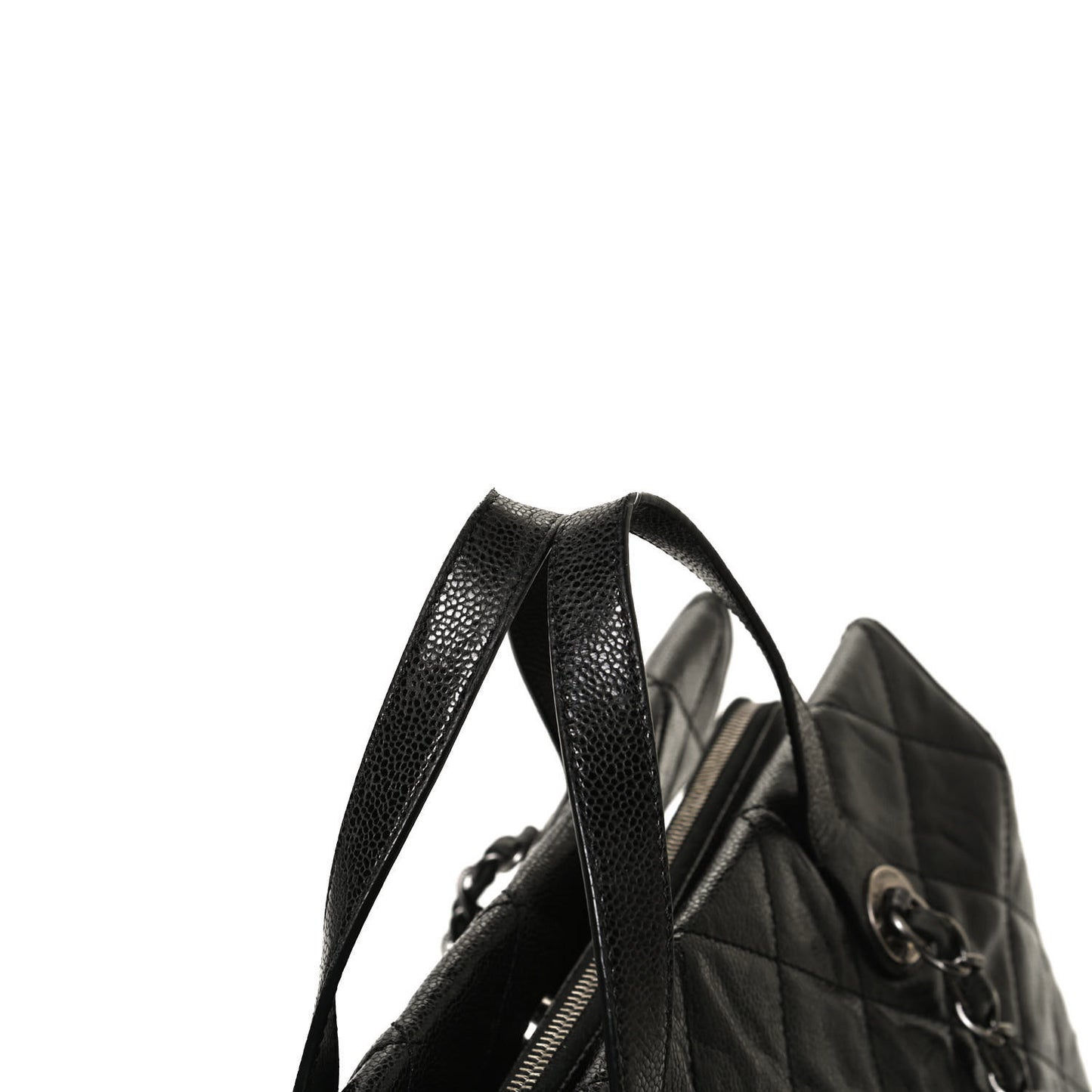 Crumpled Grained Calfskin Quilted CC Crave Tote Black