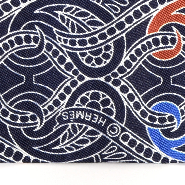 Silk Cachemire Et Rayure Maxi Twilly Cut Bleu Roy Marine Orange
