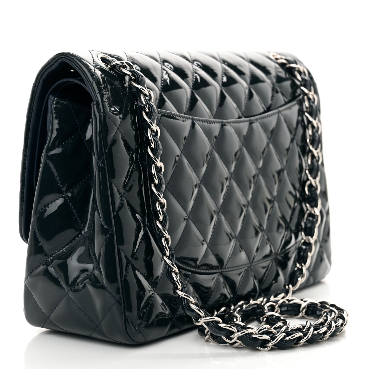 Patent Quilted Jumbo Double Flap Navy Blue