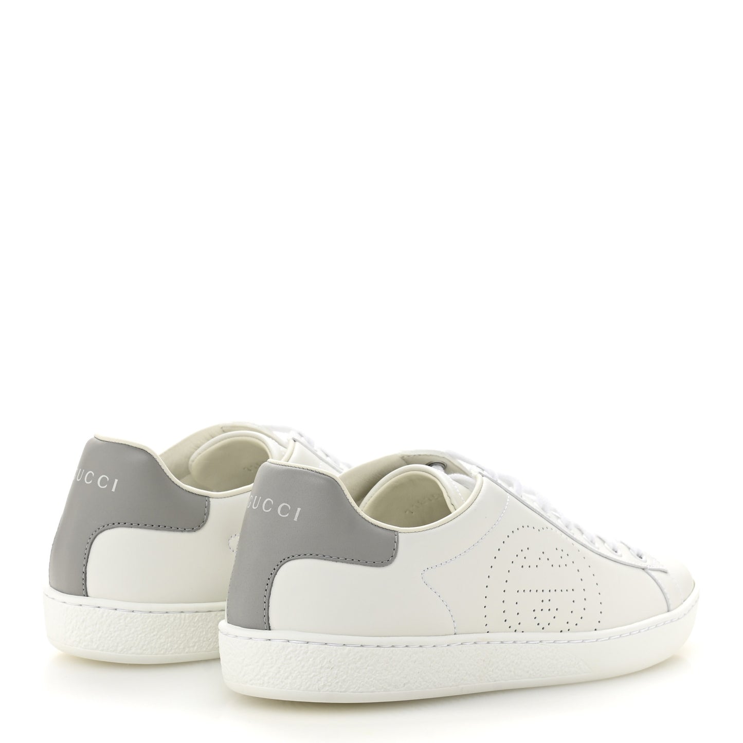 Calfskin Interlocking G Perforated Womens Ace Sneakers 38.5 White Grey Sky