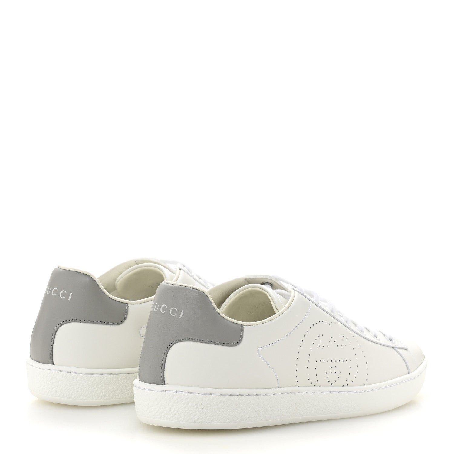 Gucci Calfskin Interlocking G Perforated Womens Ace Sneakers 38.5 White Grey Sky 5 of 10