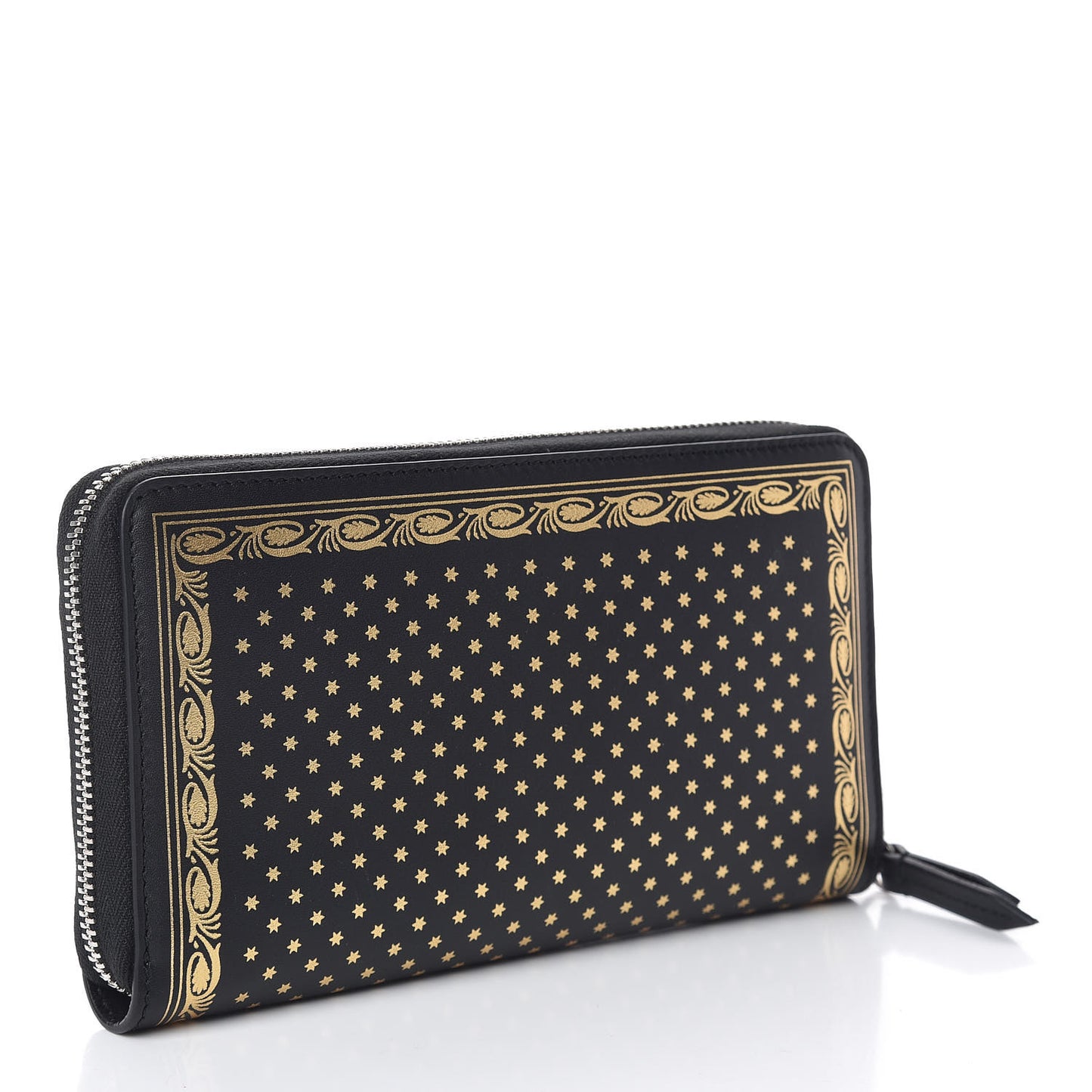 X SEGA Calfskin GUCCY Stars Zip Around Wallet Black Gold