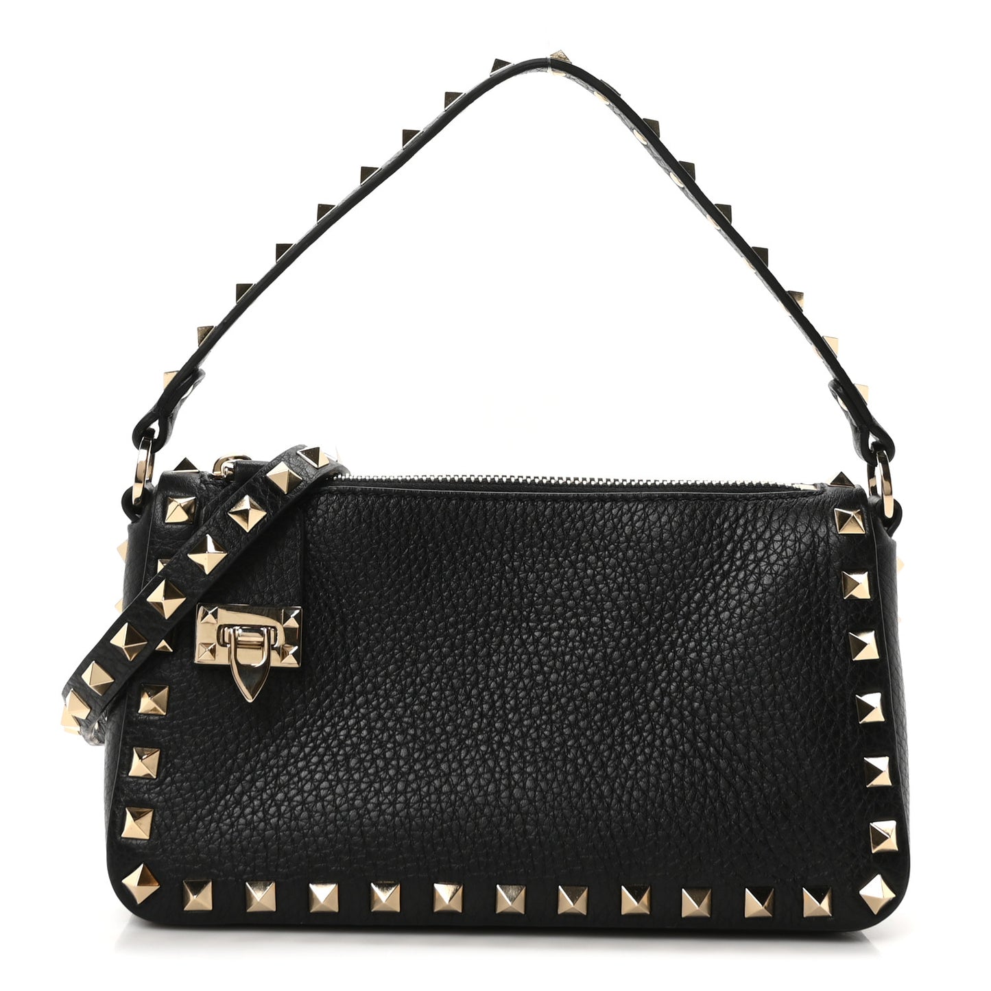 Pebbled Calfskin Small Rockstud Flip Lock Shoulder Bag Black