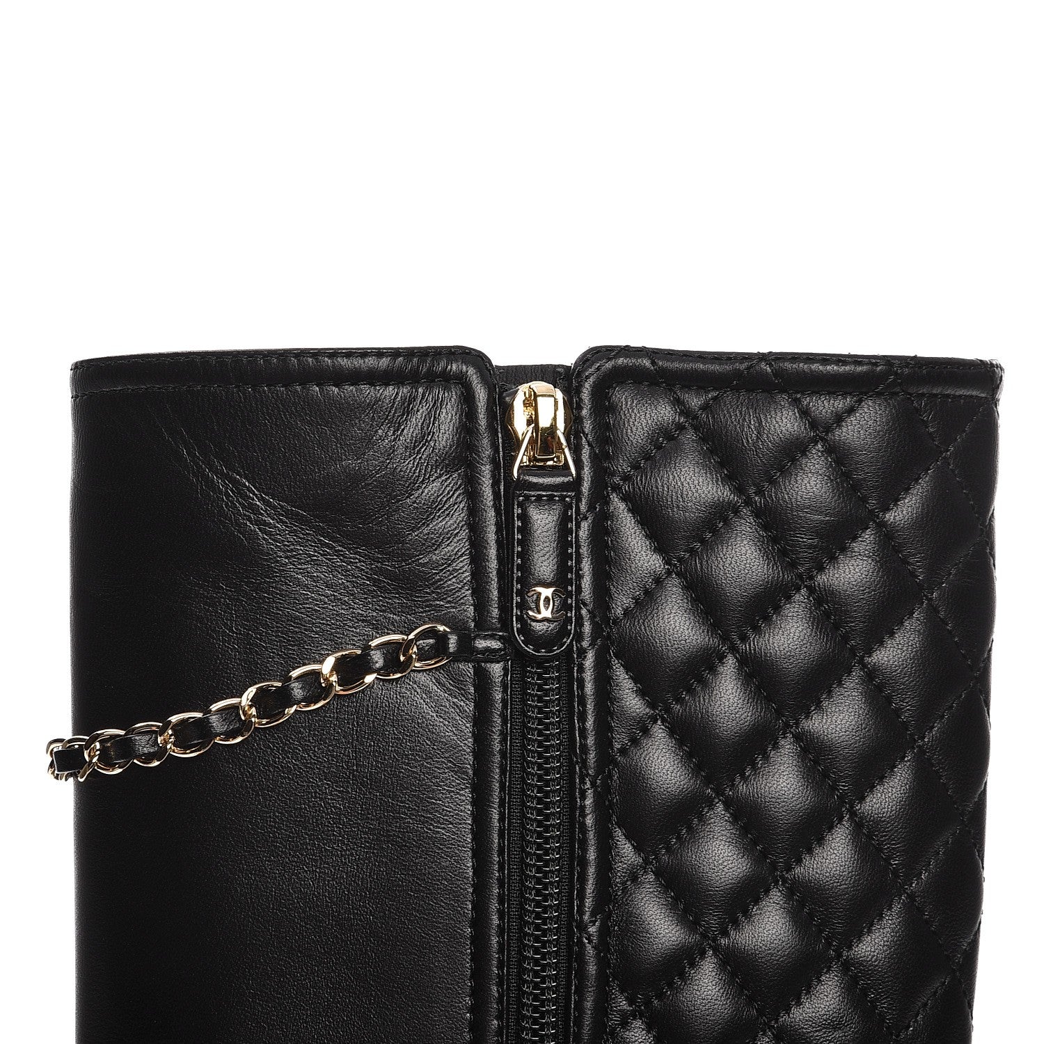 Chanel Lambskin Patent Calfskin Chained High Boots 37 Black 10 of 10