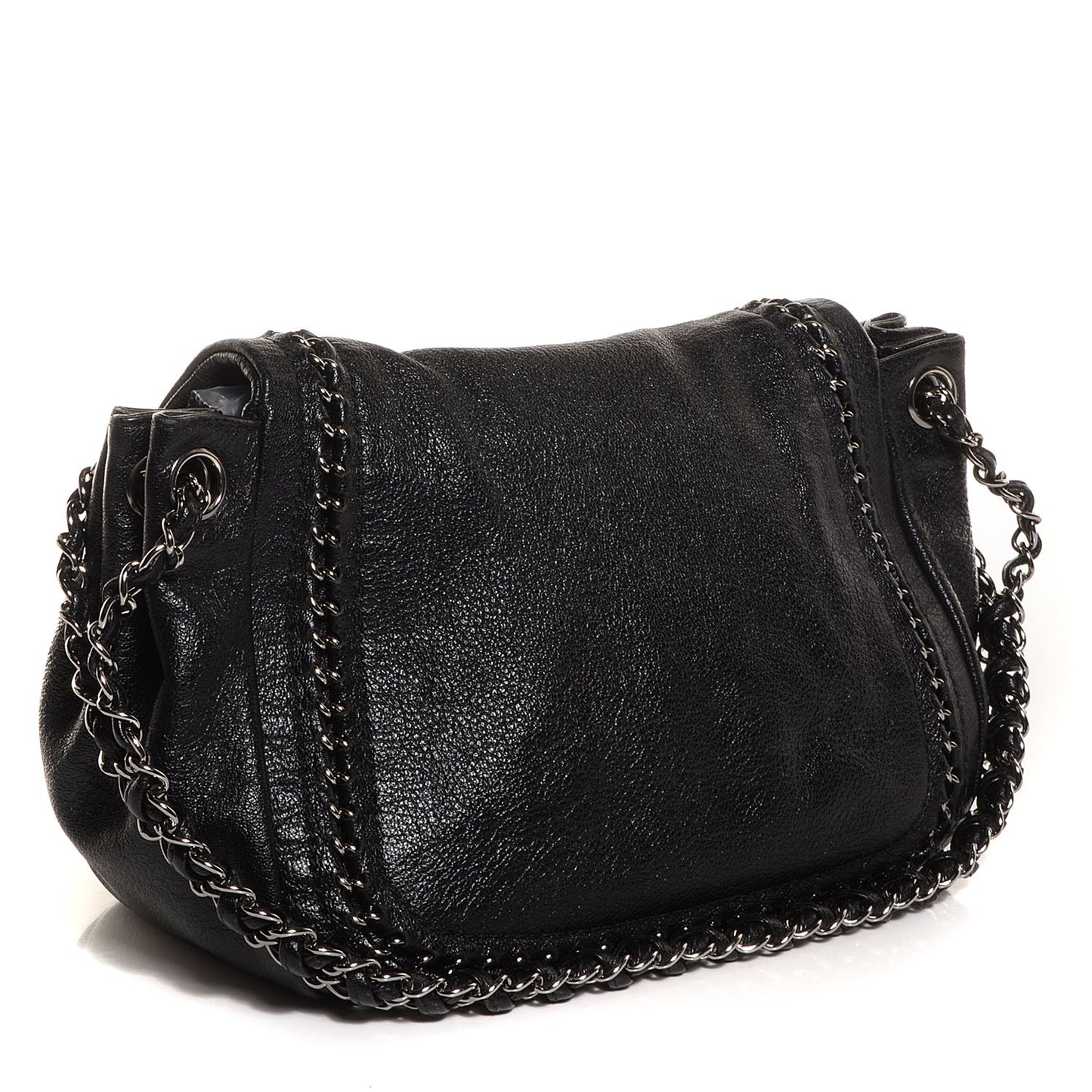 Metallic Goatskin Luxe Ligne Flap Bag Black