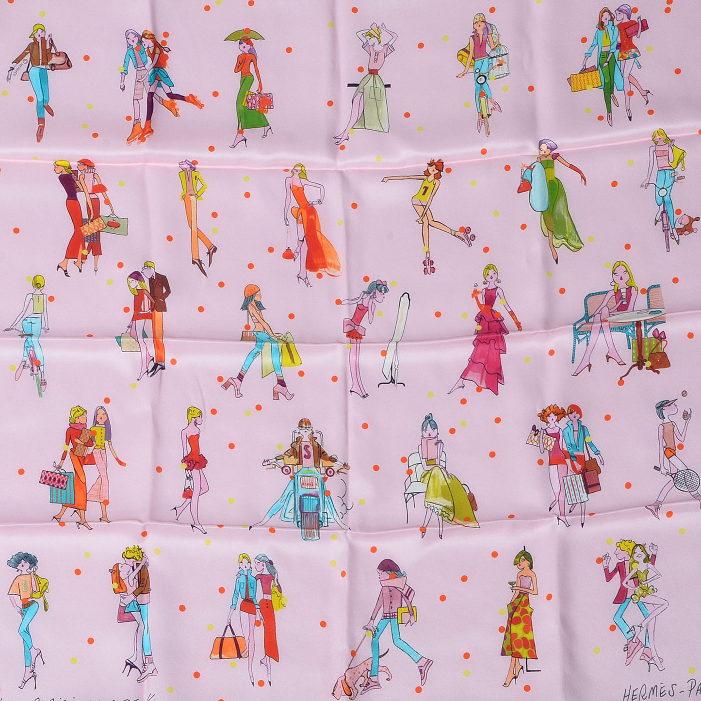 Silk Les Parisiennes Scarf 70 Rose Pale Turquoise Vert