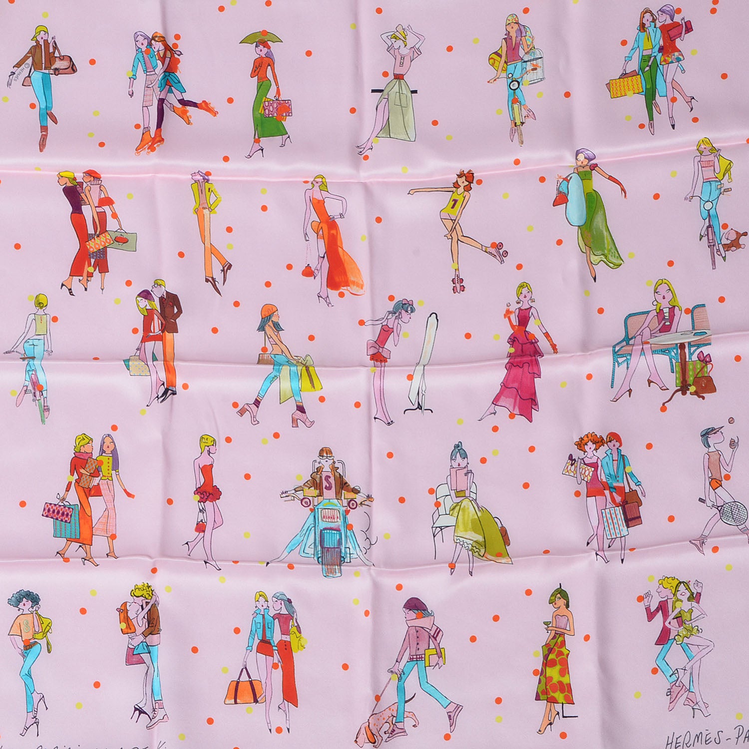 Hermes Silk Les Parisiennes Scarf 70 Rose Pale Turquoise Vert 1 of 7