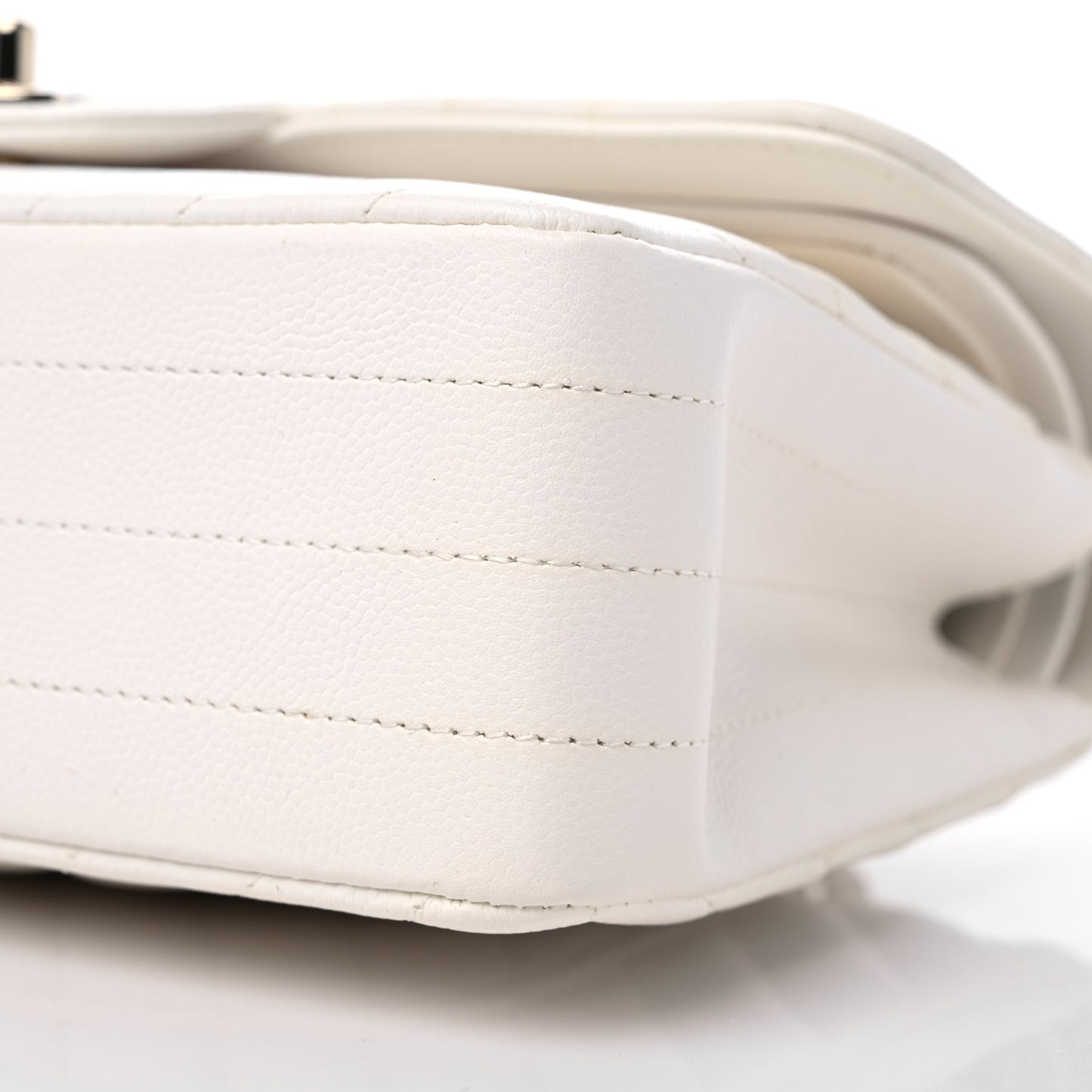 Caviar Chevron Quilted Small Double Flap White