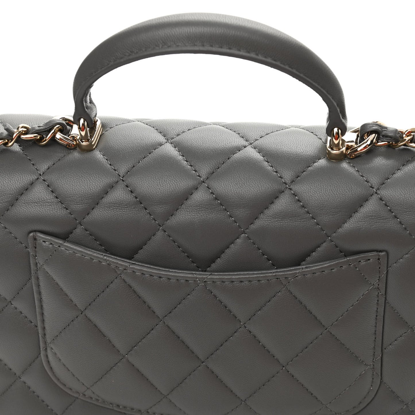 Lambskin Quilted Mini Top Handle Rectangular Flap Dark Grey
