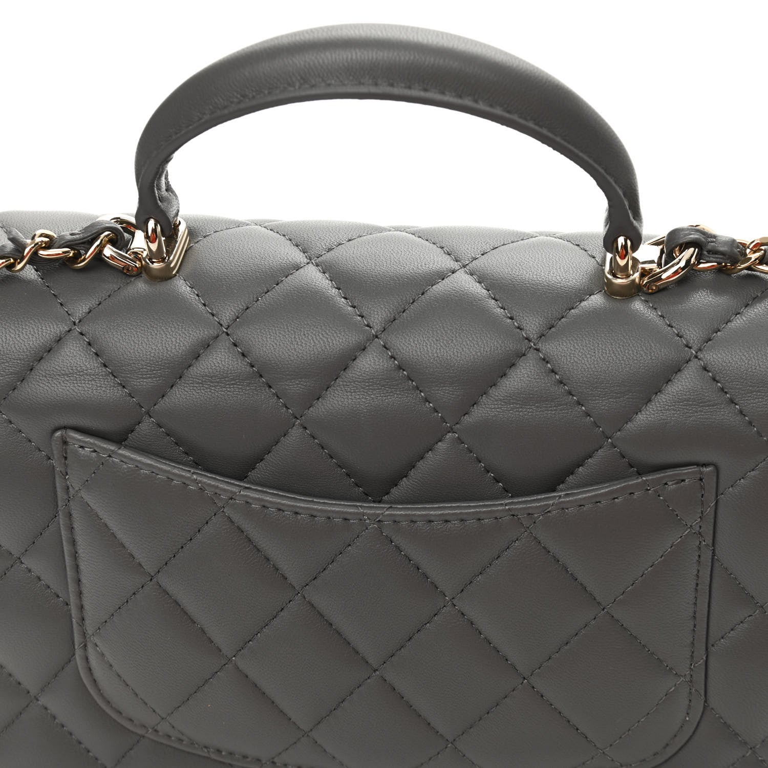 Chanel Lambskin Quilted Mini Top Handle Rectangular Flap Dark Grey 11 of 13
