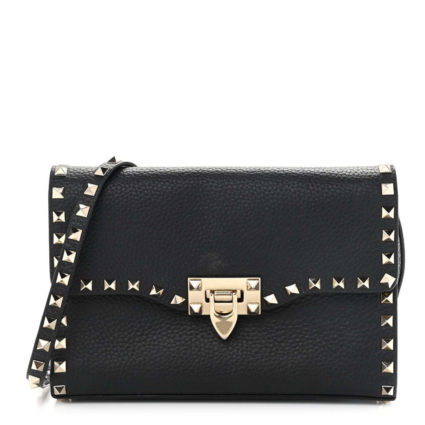 Pebbled Calfskin Medium Rockstud Flip Lock Crossbody Bag Black