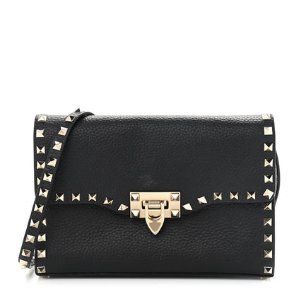 Valentino Garavani Pebbled Calfskin Medium Rockstud Flip Lock Crossbody Bag Black 1 of 13