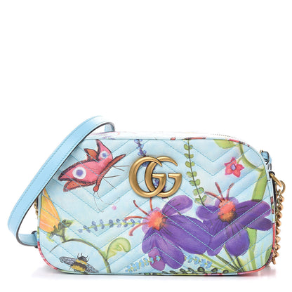 Gucci X UNSKILLED WORKER Calfskin Matelasse Flora Painted Small GG Marmont Chain Shoulder Bag Cloudy Blue Multicolor 1 of 11