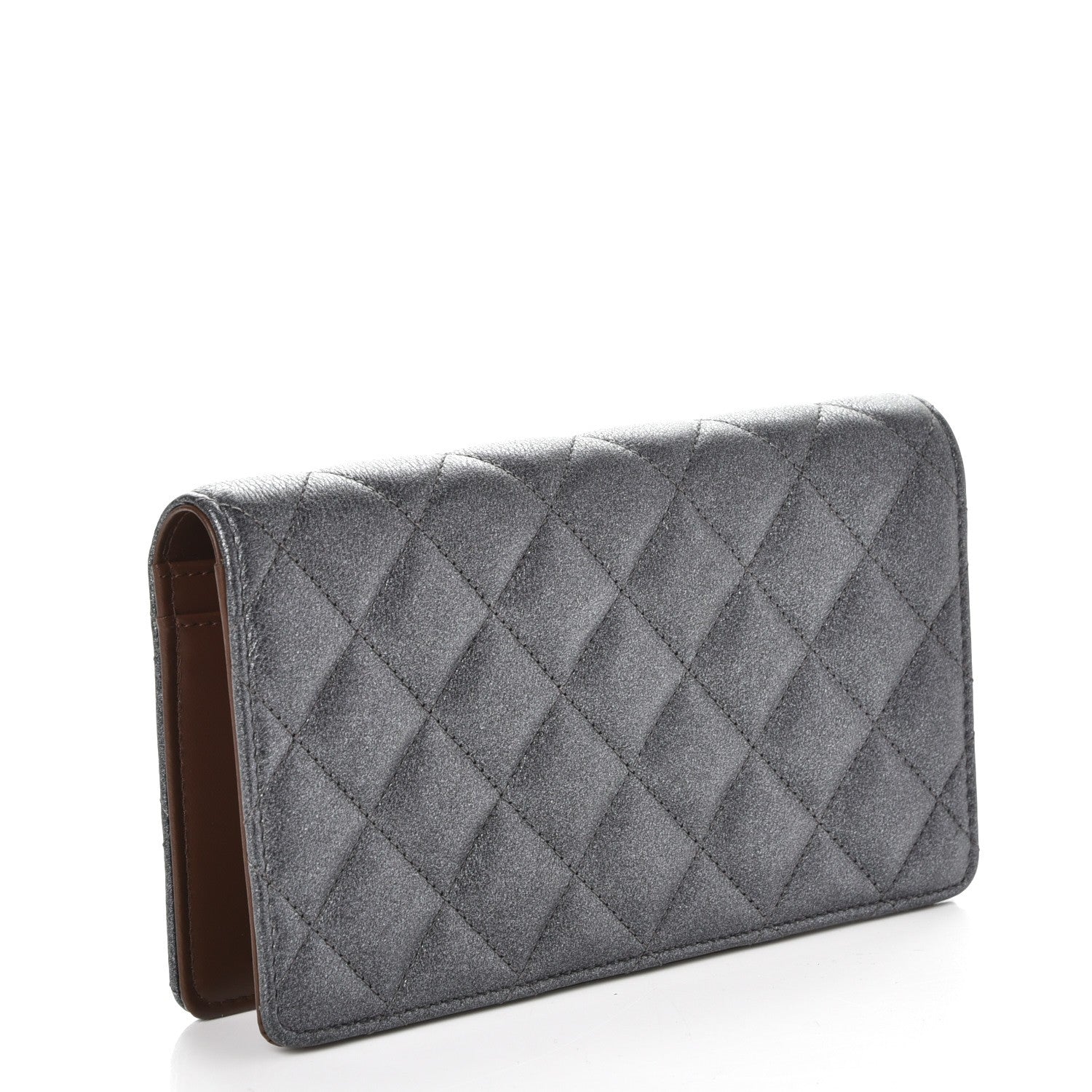 Chanel Metallic Calfskin Quilted Yen Wallet Charcoal 3 of 9