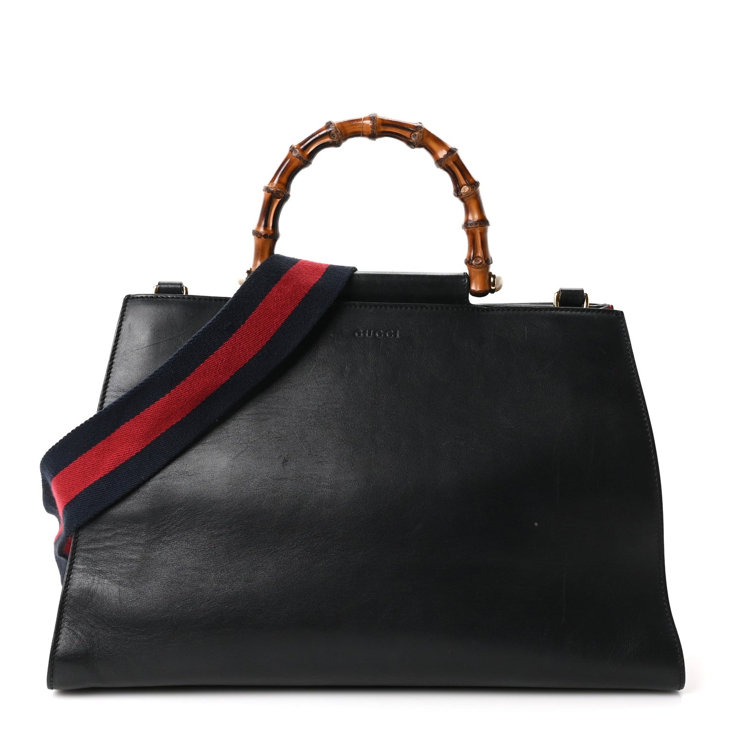 Nappa Bamboo Web Medium Nymphaea Top Handle Bag Black