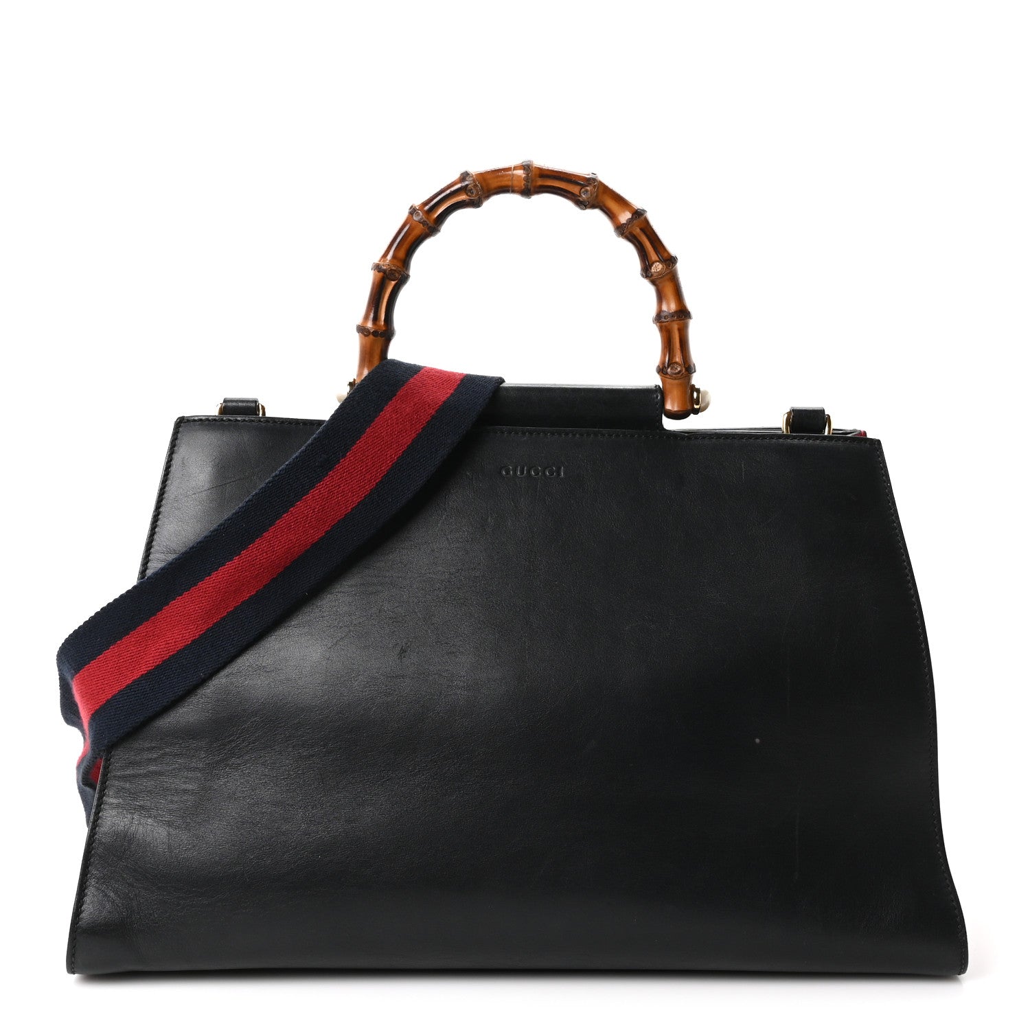 Gucci Nappa Bamboo Web Medium Nymphaea Top Handle Bag Black 1 of 10
