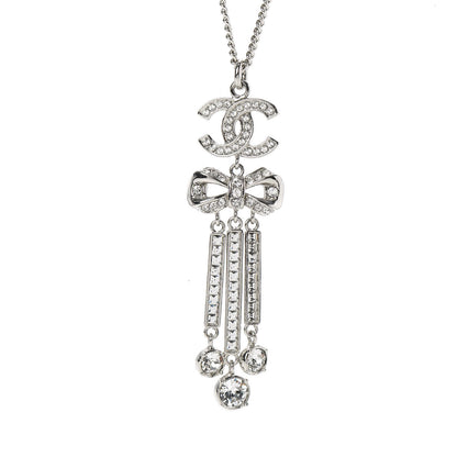 Chanel Crystal CC Bow Drop Necklace Silver 4 of 6