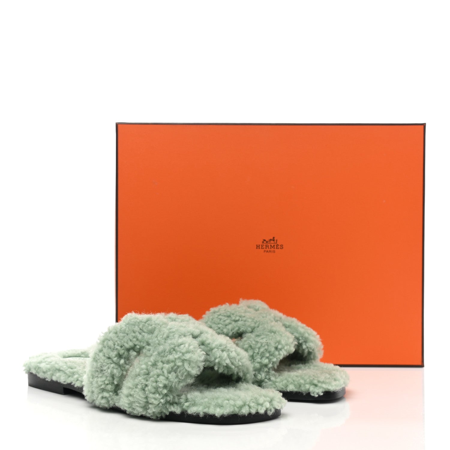 Hermes Woolskin Oran Sandals 37 Vert D’eau 8 of 8