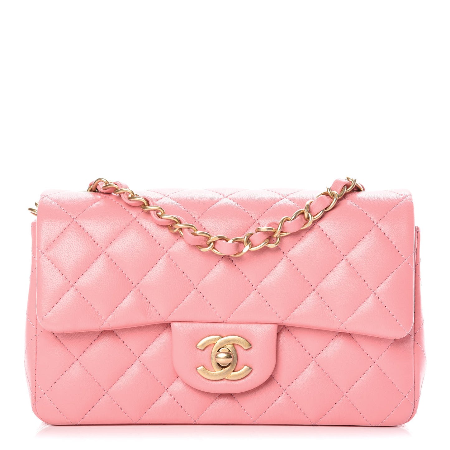 Lambskin Quilted Mini Rectangular Flap Pink