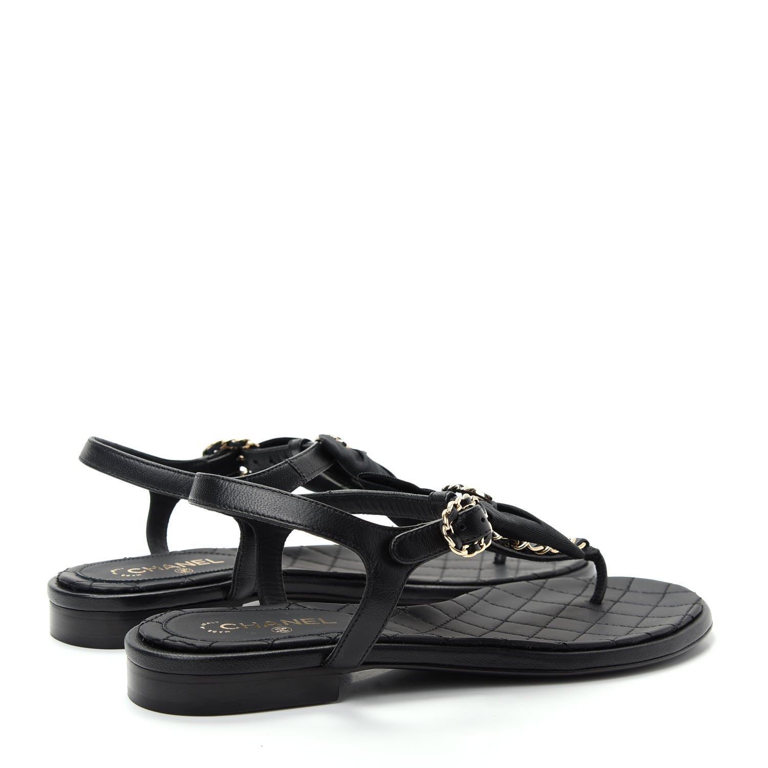 Chanel Lambskin Crystal Chain CC Logo Thong Sandals 35.5 Black 4 of 10