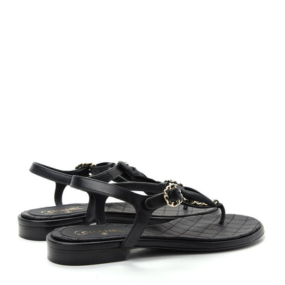 Chanel Lambskin Crystal Chain CC Logo Thong Sandals 35.5 Black 4 of 10