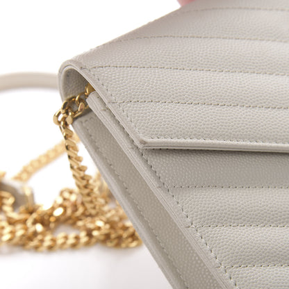 Saint Laurent Grain De Poudre Matelasse Chevron Monogram Envelope Chain Crema Soft 14 of 17