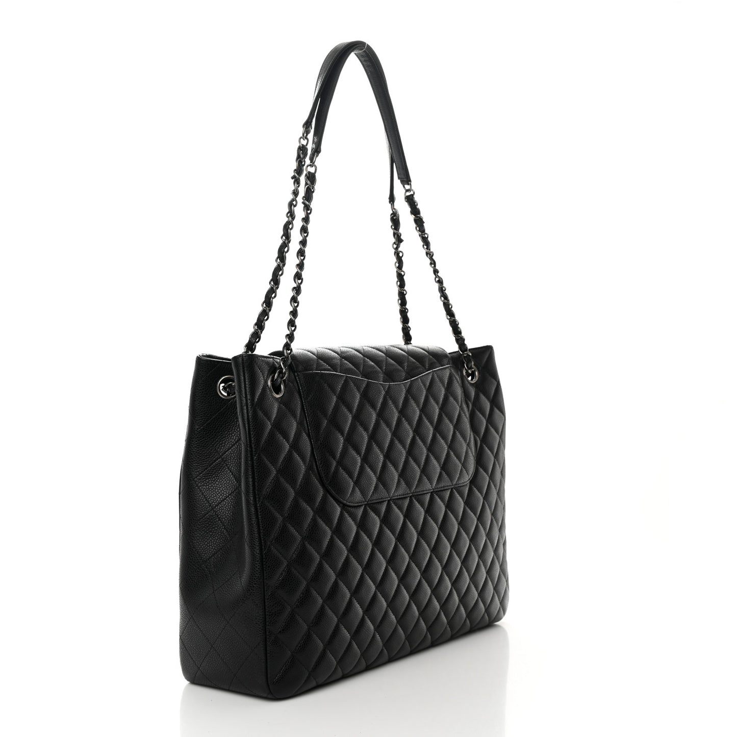 Caviar Quilted Flap Tote Black
